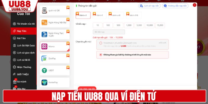 Nạp tiền UU88 qua ví điện tử
