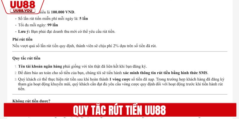 Quy tắc rút tiền UU88