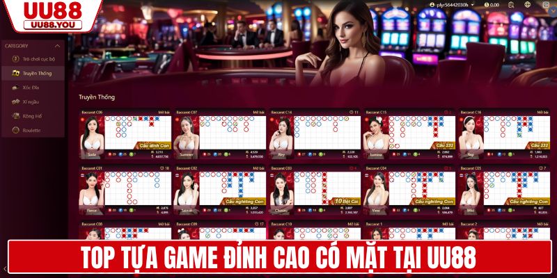 Top tựa game đỉnh cao có mặt tại UU88