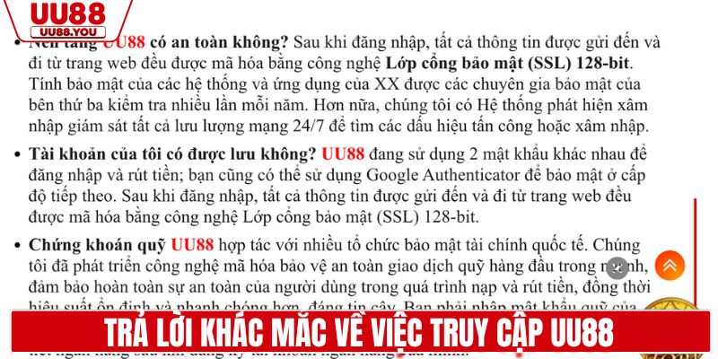 Trả lời khác mắc về việc truy cập UU88